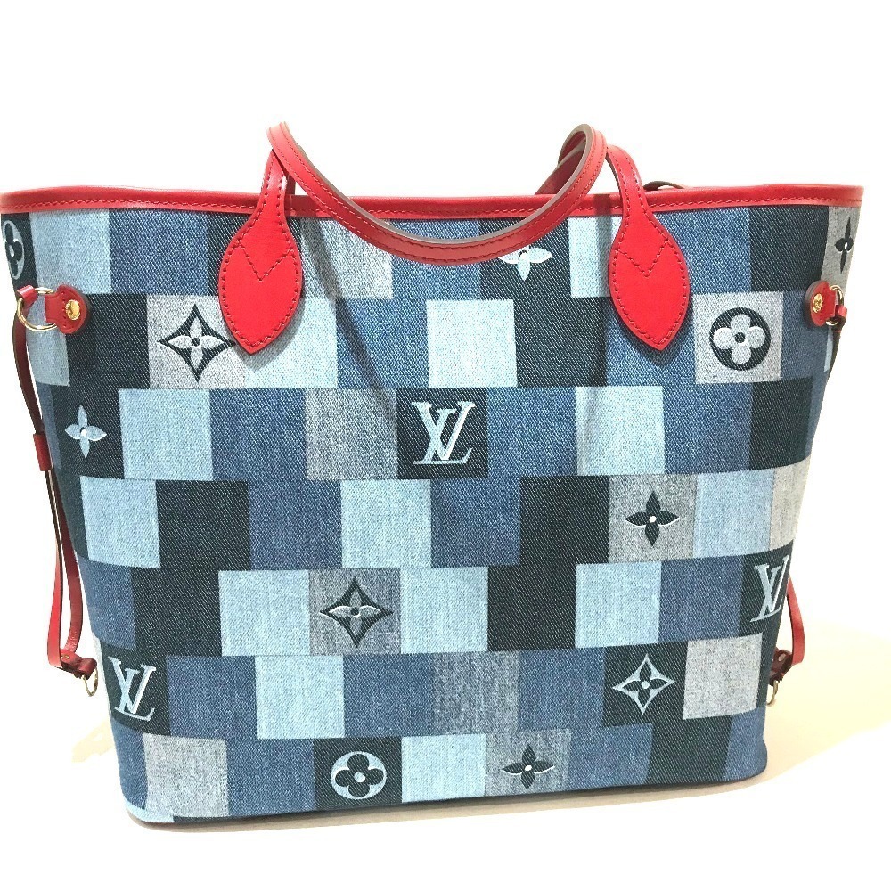 Louis Vuitton Denim Square Neverfull MM Tote Bag Blue